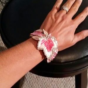 Pink Leaf Spring Close Art Deco Bracelet